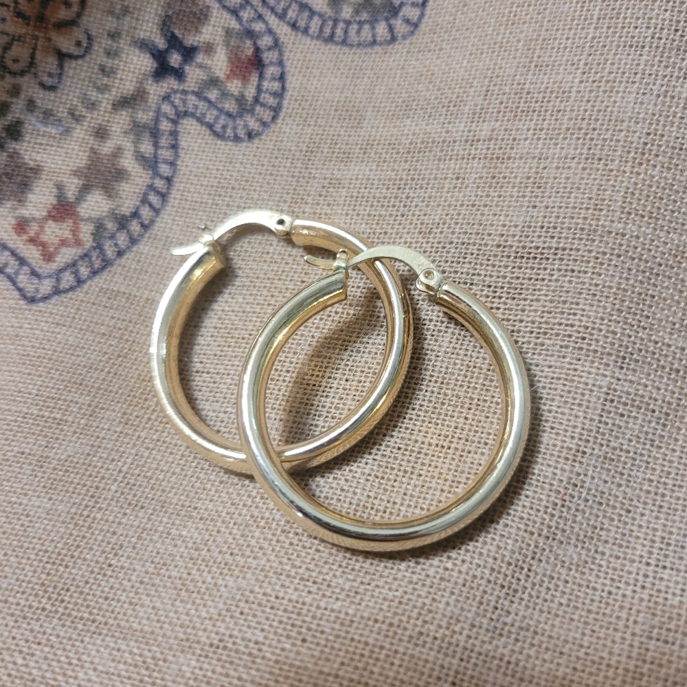 1" Gold Hoop Earrings - Brass Rhodium Plate